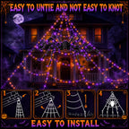Halloween Decorations 16 Ft Spider Web Lights, Super-Realistic Giant Cobweb Indoor/Outdoor Purple Lights, Battery & 8 Modes Remote Control