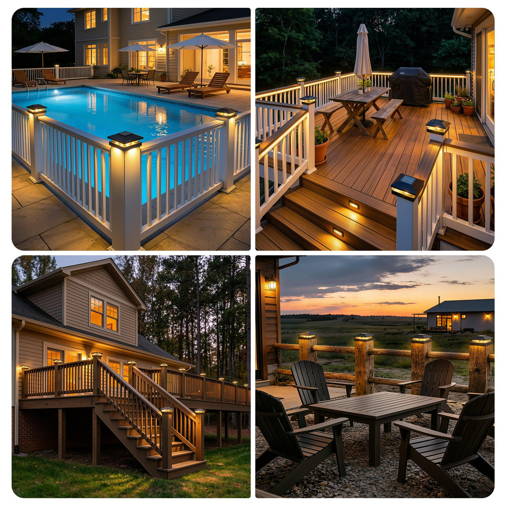 4x4 Solar Post Cap Lights 4-Pack, Dual Color LED Lights for Wood/Vinyl Post