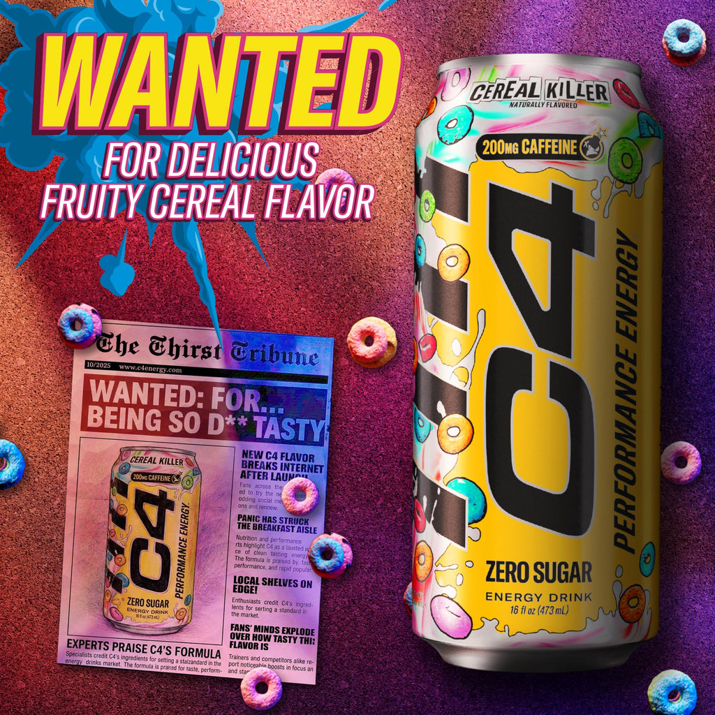 C4 Performance Energy Drink with Zero Sugar, Cereal Killer, 12pk