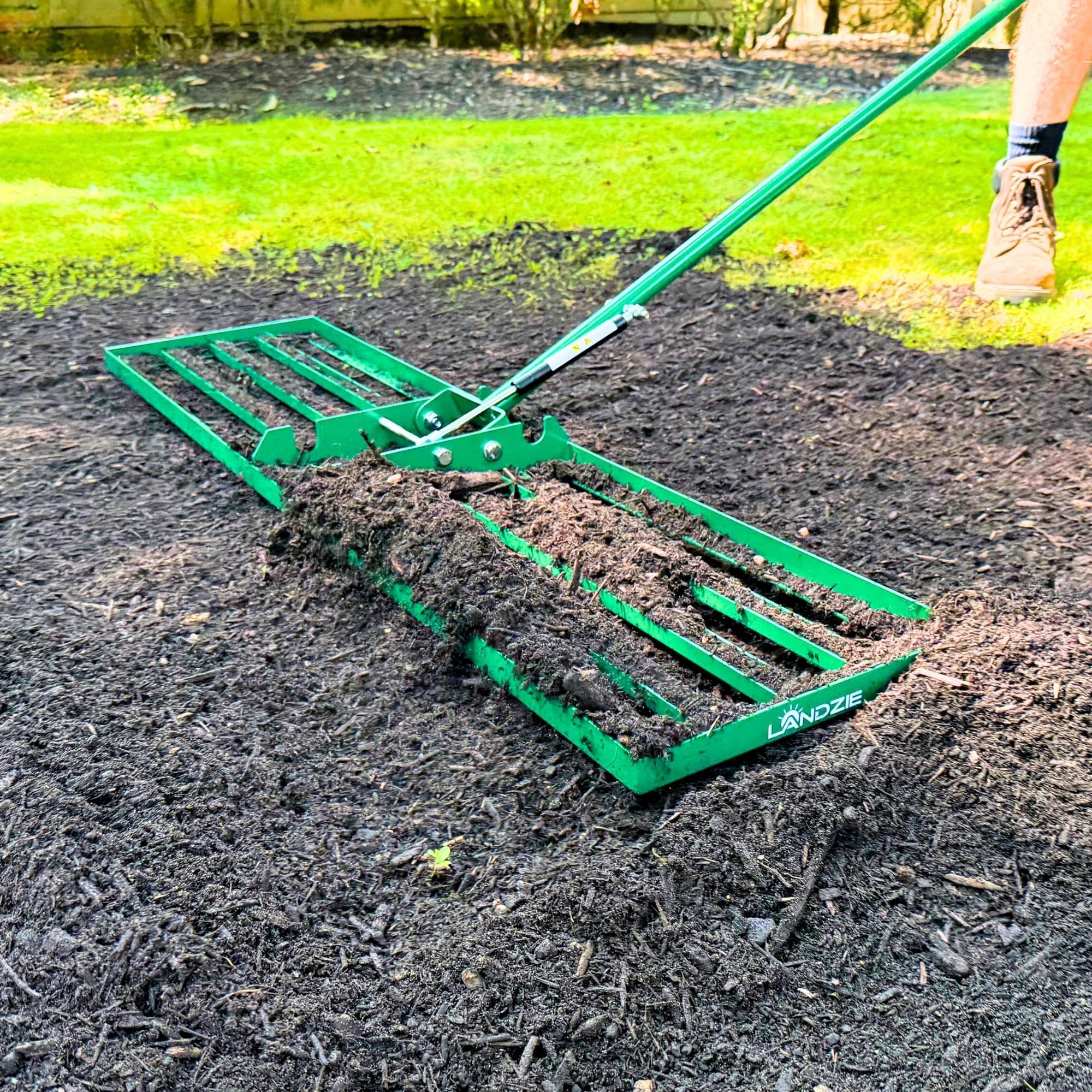 Landzie AeroLeveler - The Lawn Leveling Rake that Never Flips - Patented 48" inch Wide Pneumatic Lawn Level for Yard, Dirt, Soil, Sand, Provides Stability and Control (Pneumatic 48" Leveling rake)