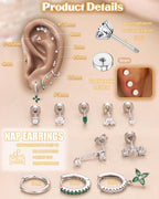 MILACOLATO Hypoallergenic Flat Back Earrings Silver Cartilage Earring Sets for Multiple Piercing 20G Surgical Stainless Steel Earrings for Women Trendy Earring Stacks Small Hoop Flatback Stud Earrings SG