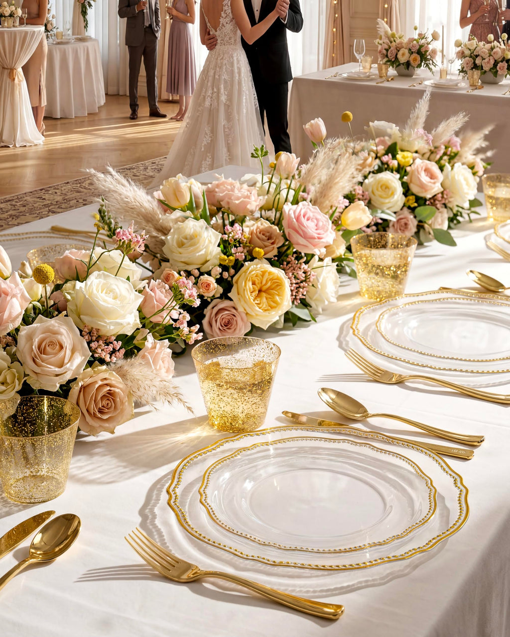 Hioasis 200Pcs 9OZ Gold Glitter Plastic Cups - Gold Plastic Cups, Heavy Duty & BPA-free for Party, Wedding, Celebrations