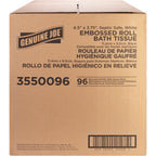 Genuine Joe Embossed Bath Tissue, 2-Ply, Septic Safe, Individually Wrapped, 4.5" x 3.75", 500 Sheets/Roll, 96 Count