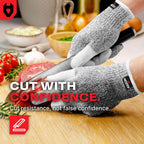 NoCry Cut Resistant Work Gloves for Women and Men, with Reinforced Fingers; Comfortable, 100% Food Grade Kitchen Cooking Hand Protection; Ambidextrous Safety Gear for Cutting; Level 5 Protection
