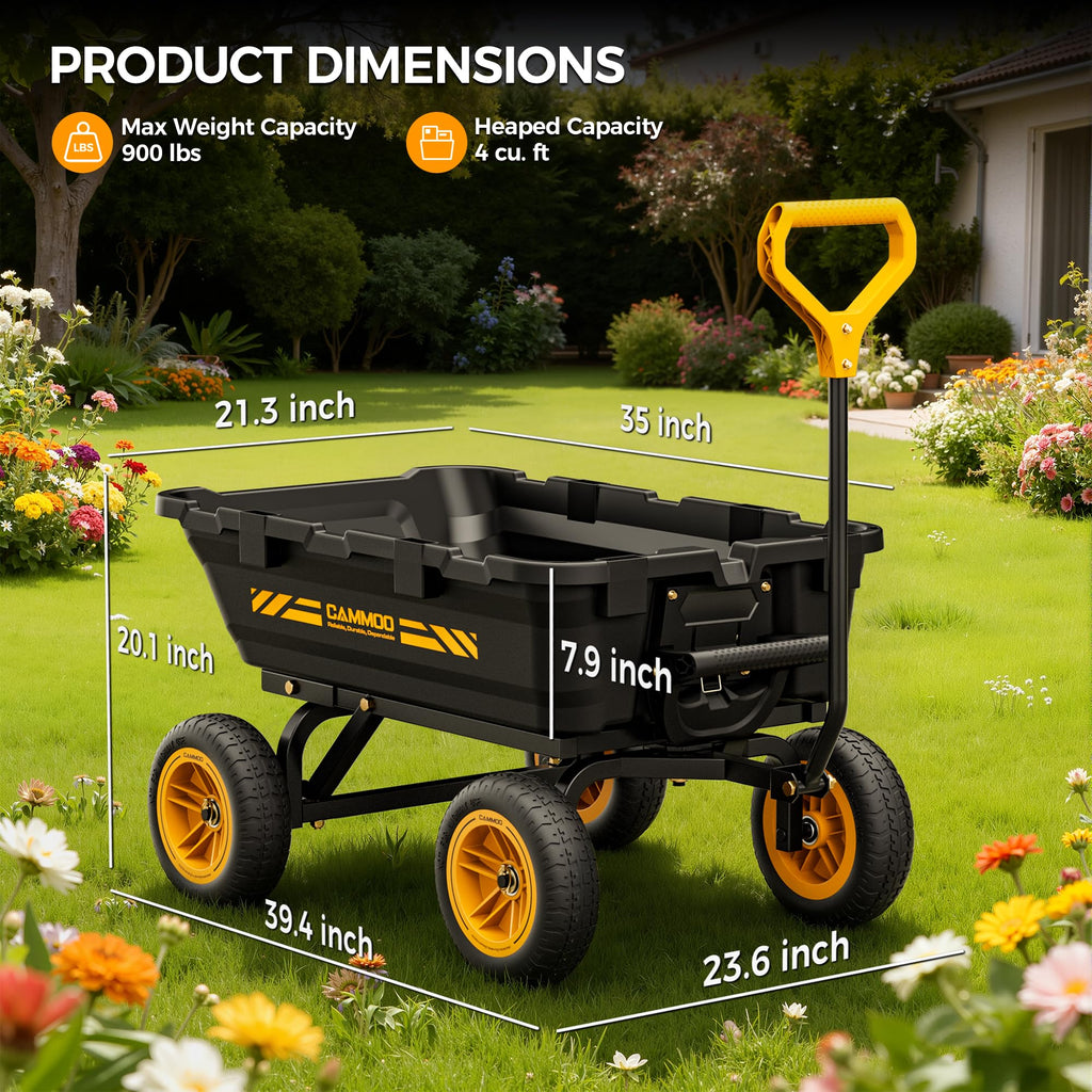 CAMMOO 900 lb Garden Dump Cart, Expandable, 10 in No-Flat Tires