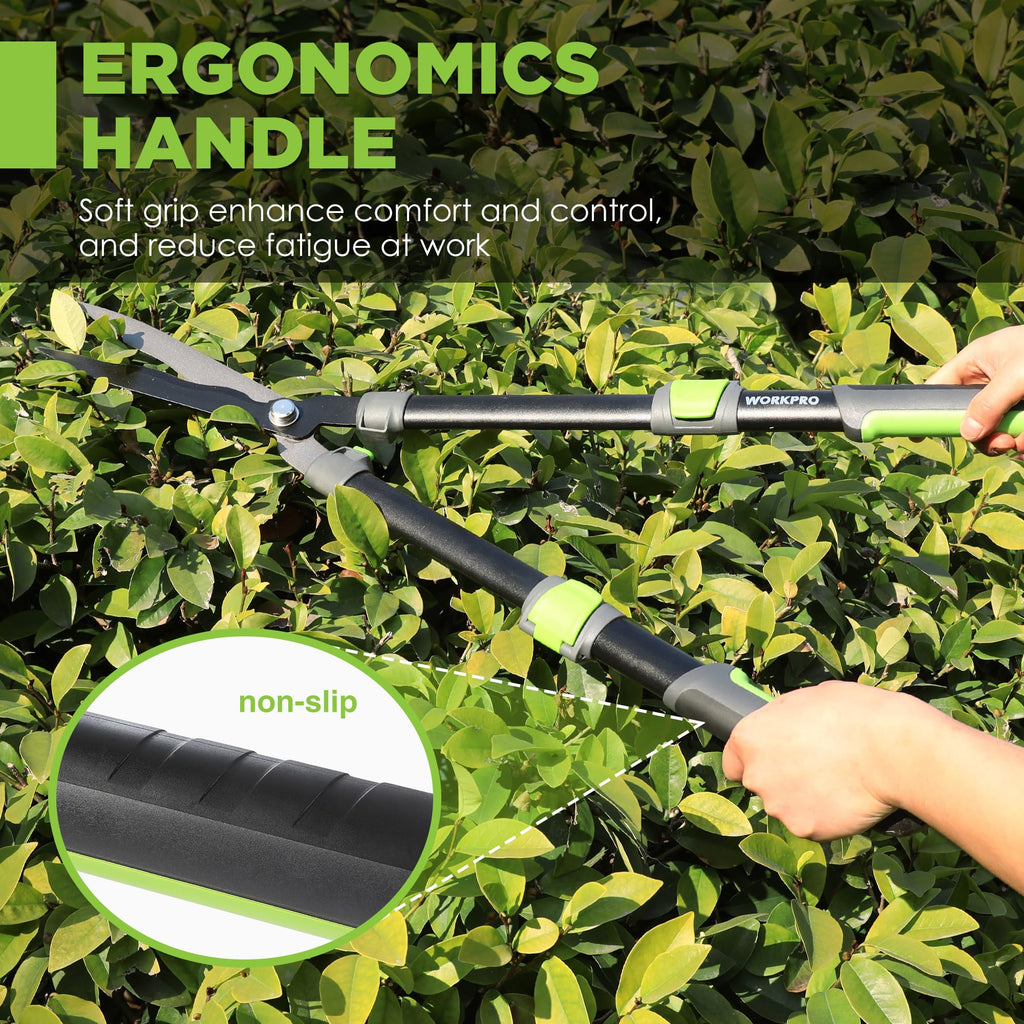 WORKPRO Extendable Hedge Shear, 25"-33" Manual Hedge Clipper/Bush Cutter