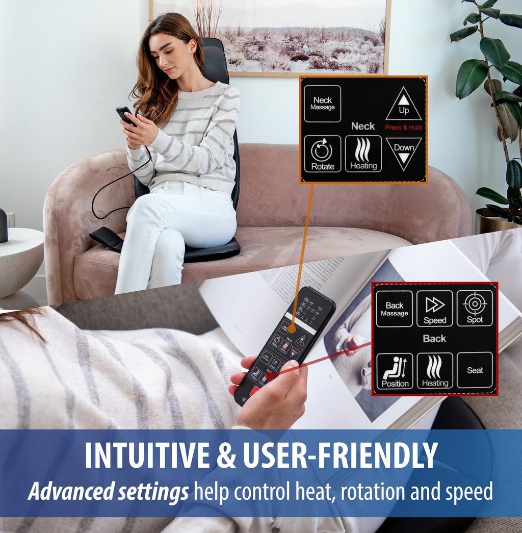 Zyllion Shiatsu Neck and Back Massager - 3D Kneading Deep Tissue Full Body Electric Massage Chair Seat Cushion Pad with Heat and Vibration for Muscle Pain Relief, Home and Office - Black (ZMA-33B)