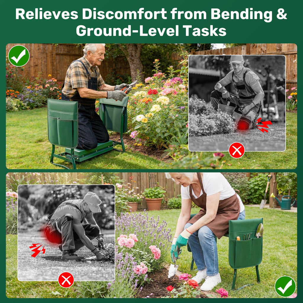 Zelurelle Garden Kneeler and Seat with 2 Tool Pouches for Gardening Work
