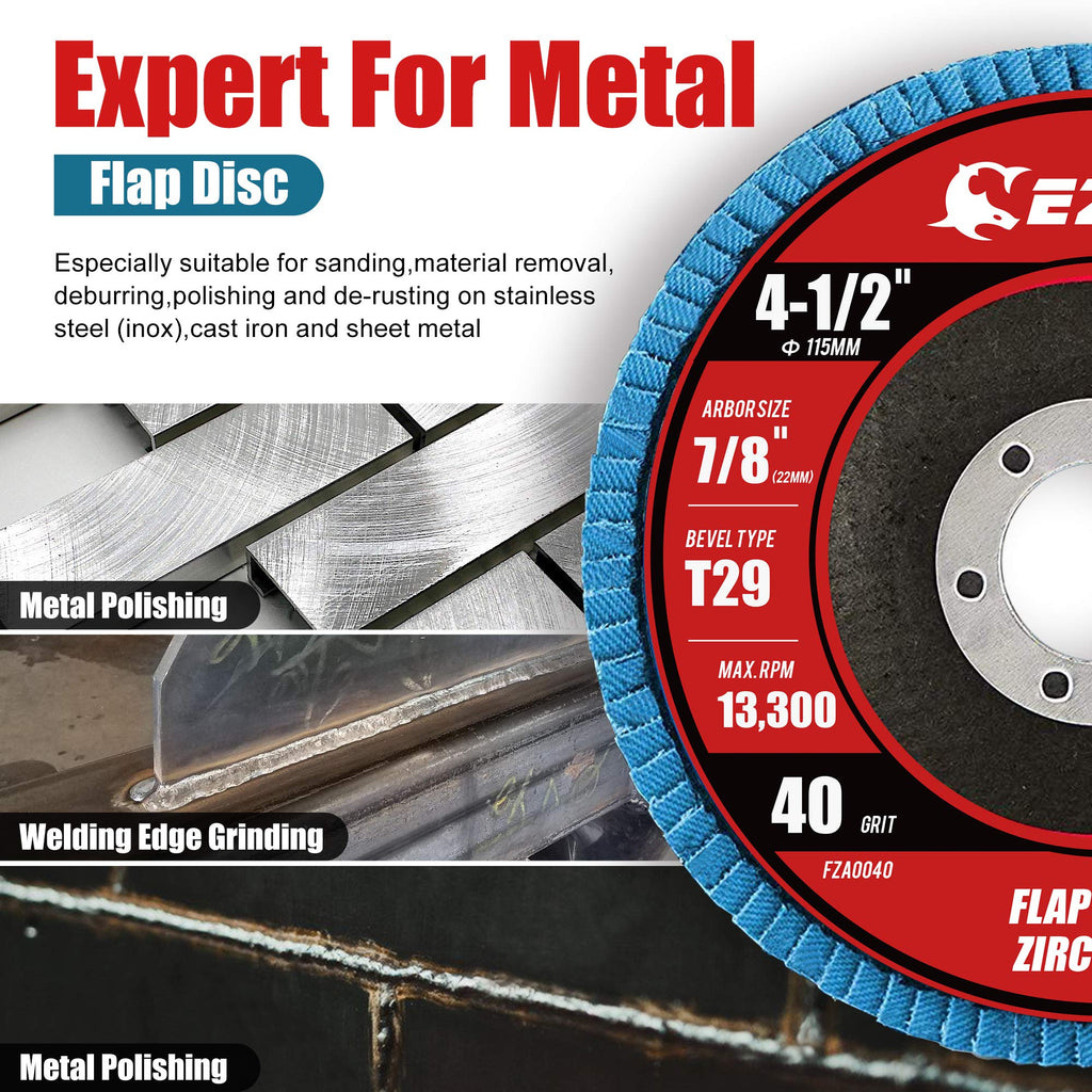 EZARC Zirconia Flap Discs 60 Grit, 4-1/2 x 7/8-Inch, Type 29, 50-Pack