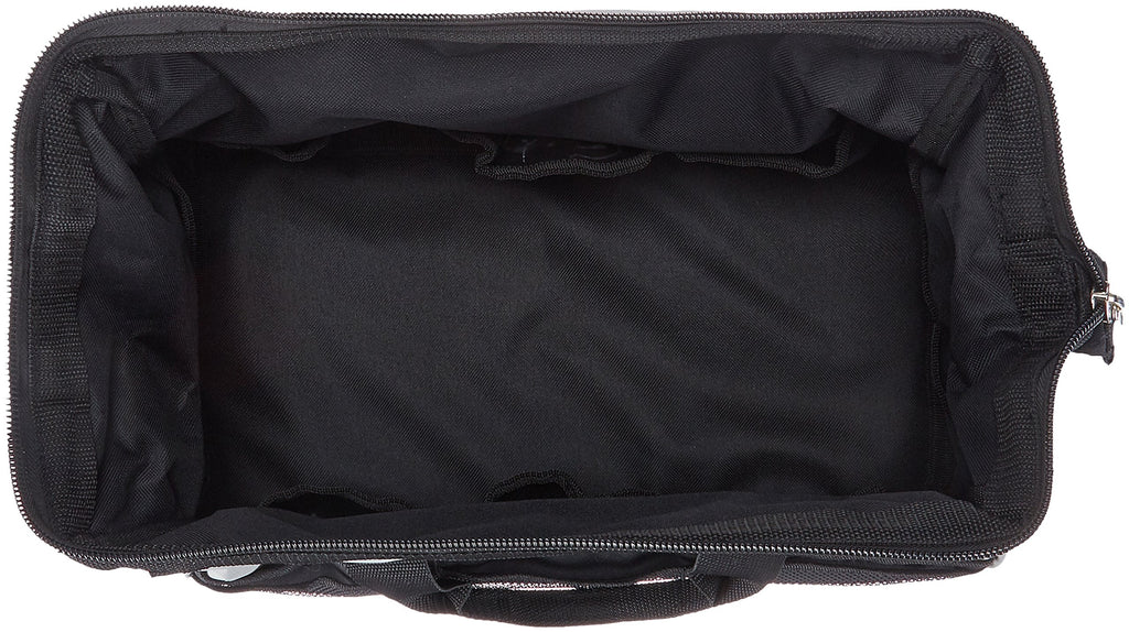 Amazon Basics Durable Wear-Resistant Tool Storage Bag with Adjustable Shoulder Strap, Portable Tool Organizer, 16 in, Black & Grey