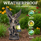 Solar San Miguel Arcangel Outdoor Garden Decor Statues 12.4" Solar St Michael the Archangel Satue for Yard Patio Lawn Porch Decorations Resin St Michael Figurine Religious Collection Sculptures Gifts