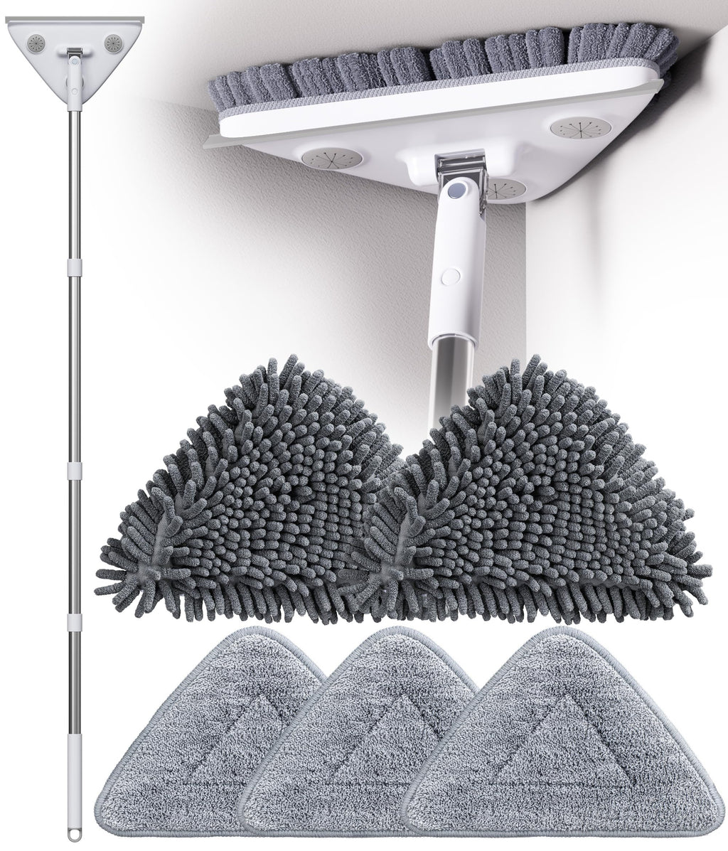 POPMOP Wall Cleaner Mop with Long Handle, Wall Duster with Extension Pole, 3-in-1 Wall Cleaner, Dust Mop with 5 Reusable Pads