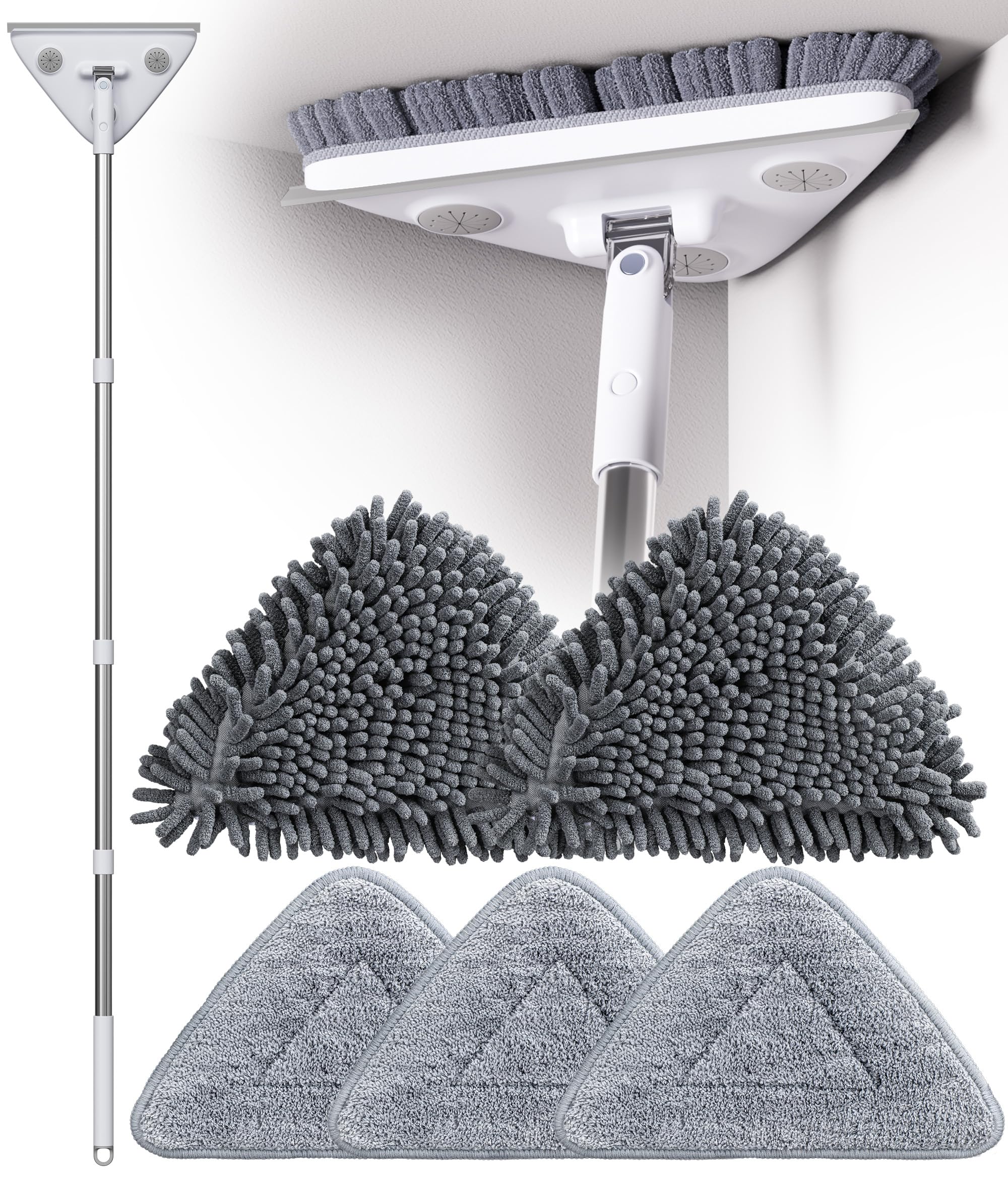 POPMOP Wall Cleaner Mop with Long Handle, Wall Duster with Extension Pole, 3-in-1 Wall Cleaner, Dust Mop with 5 Reusable Pads