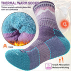 Sandsuced Womens Merino Wool Hiking Socks Thermal Winter Warm Cozy Outdoor Crew Socks 5 Pairs Gift Stocking Stuffers(Purple/Blue/Dark Blue/Rose Pink/Light Blue，M)