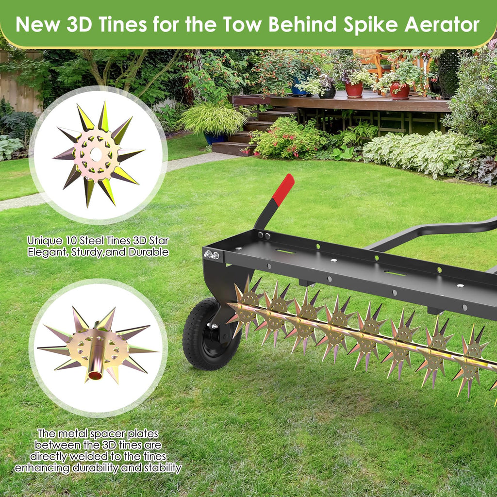Seeutek 40Inch Tow Behind Spike Aerator - Heavy Duty Rolling Lawn Aerators
