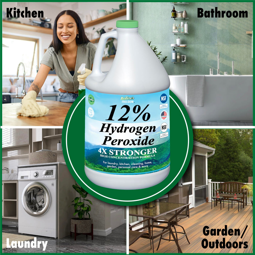 Nature's Freedom 12% Hydrogen Peroxide, Food Grade H2O2 and Purified Water Only, 8 Gallons