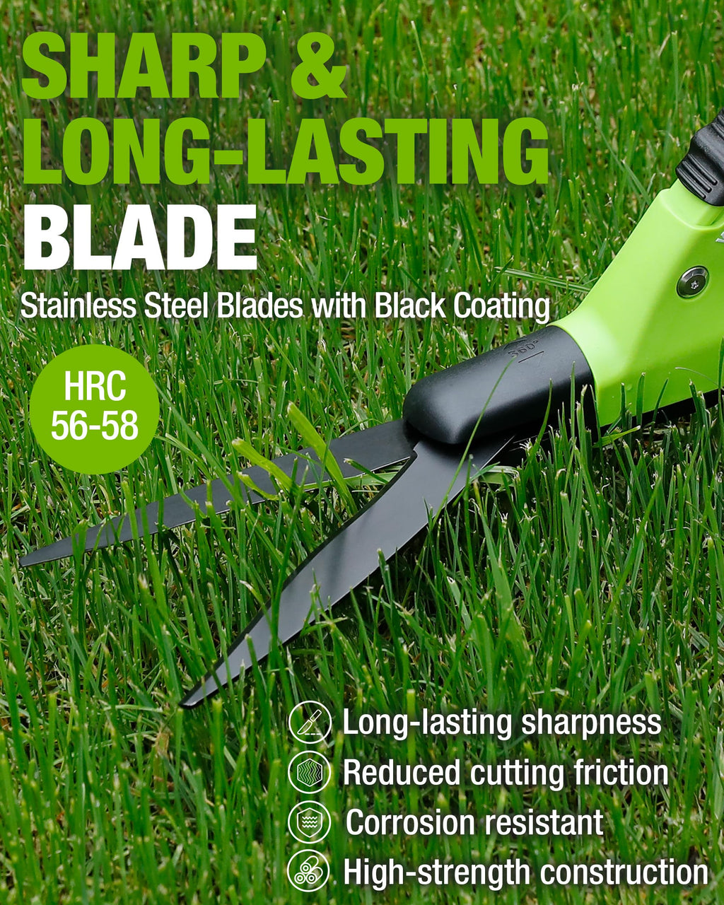 WORKPRO Grass Shears Handheld, Grass Clippers with 360 Degree Swivel Blades
