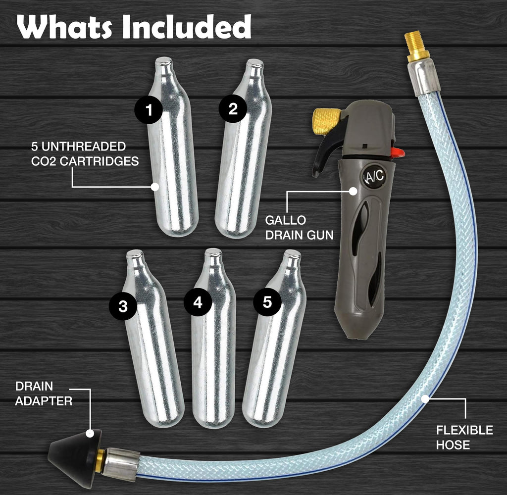RedRock Gallo Drain Gun with 5 Unthreaded CO2 Cartridges for A/C Condensate Line Air Conditioner Cleaner Blaster Opener Kit with Five Cartridge Clears HVAC Clogs