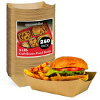 Stock Your Home [250 Pack] Extra Large Disposable Brown Kraft Paper Food Trays, 3-Lb Concession Tray, Serving Boats for Party Snacks, Taco Bar, Seafood, Nachos Plates