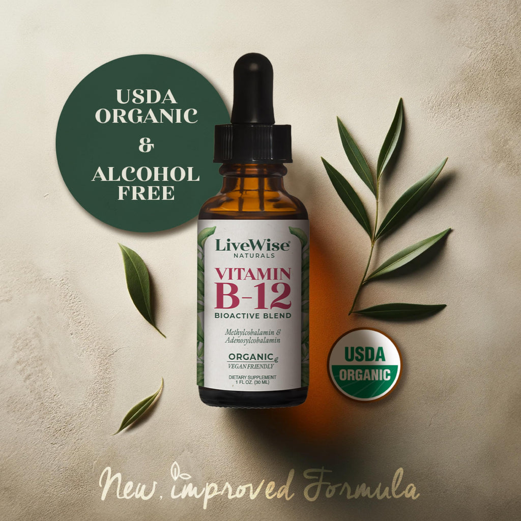 Organic Vitamin B12 1000 mcg Sublingual Liquid Drops For Adults, 6 Months Supply 1 oz, Methylcobalamin & Adenosylcobalamin - Bioactive Blend for Energy, Clarity & Focus - Vegan, Non-GMO, Unflavored