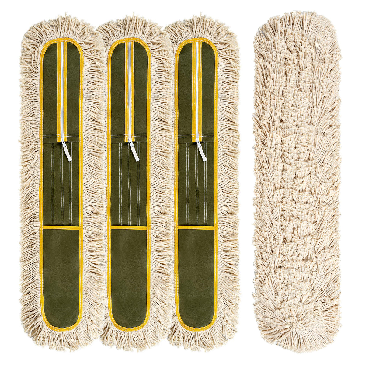 4-Pack 36'' Universal Microfiber and Cotton Mop Pads – Loop End - Easy Zipper - Compatible with Industrial Dust Mops – Reusable Replacement Heads for Commercial Floor Cleaning & Janitorial Supplies