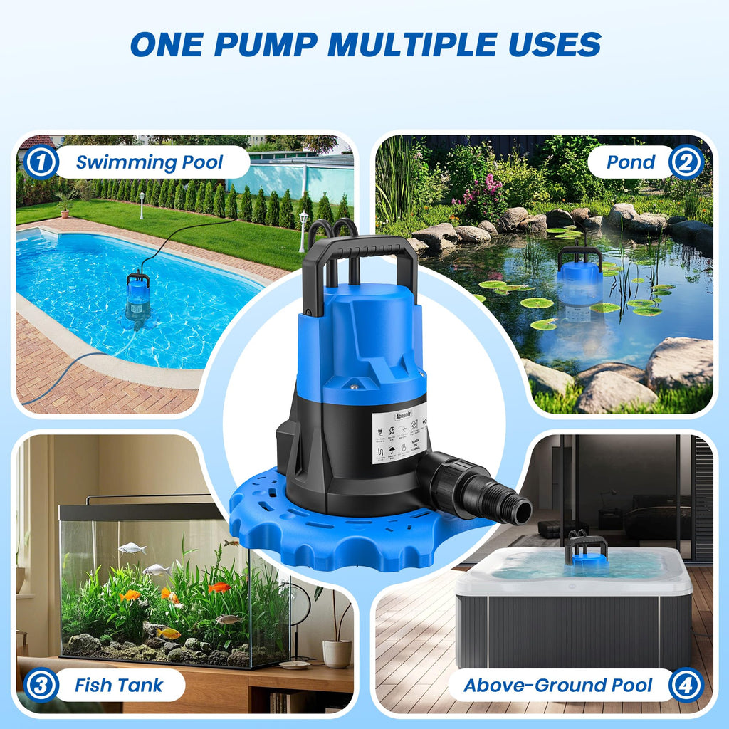 Acopair 1 HP Automatic Pool Cover Pump 5000 GPH - Submersible Water Removal Pump with 26ft Power Cord & 3/4” Check Valve for Pool, Hot Tubs, Rooftops, Water Beds and more (2026 Upgrade）