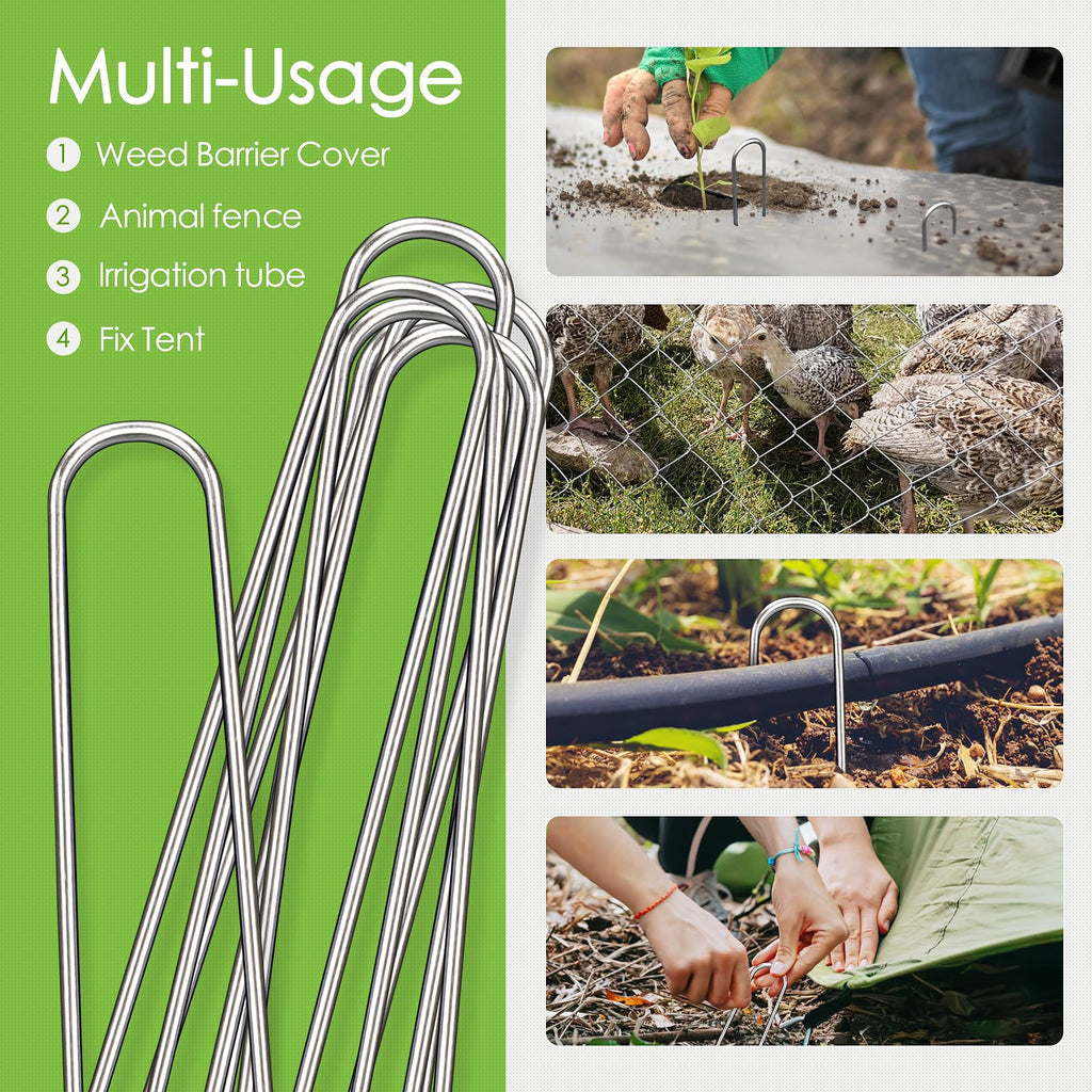 FAAYUCK 12 Inch Landscape Staples, 12/25/50/100 Pack Galvanized Garden Stakes, Heavy Duty 8 Gauge U-Shaped Ground Stakes for Weed Barrier Fabric, Irrigation Tubing, Fence, Outdoor Decorations