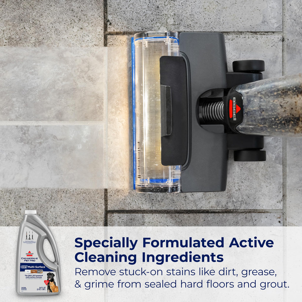 Bissell CrossWave PET PRO OXY Multi-Surface Formula, 40191, 64 oz, Removes Stuck-On Stains like Dirt, Grease, and Grime from Sealed Hard Floors and Grout, Patented Odor Elimation Technology