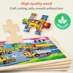 SYNARRY Large Wooden Construction Vehicle Puzzles for Kids Ages 4-6
