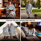 Bedsure Wearable Blanket Sherpa Hoodie Halloween Gifts, Grey, Standard