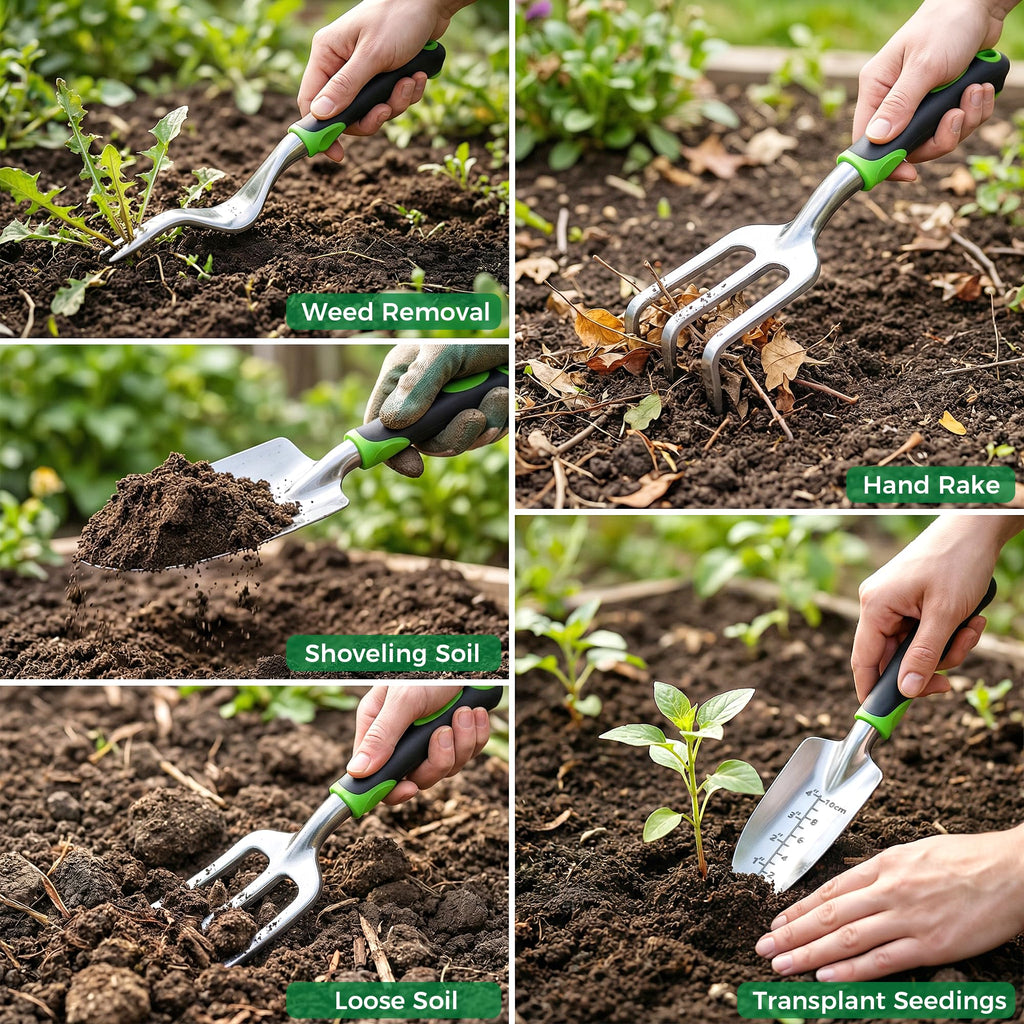 Gardening Tools 10-Piece, Heavy Duty Garden Tool Set with Fashion and Durable Garden Tools Organizer Handbag, Rust-Proof Gardening Hand Tools Weeding Kit, Ideal Gardening Gifts for Women
