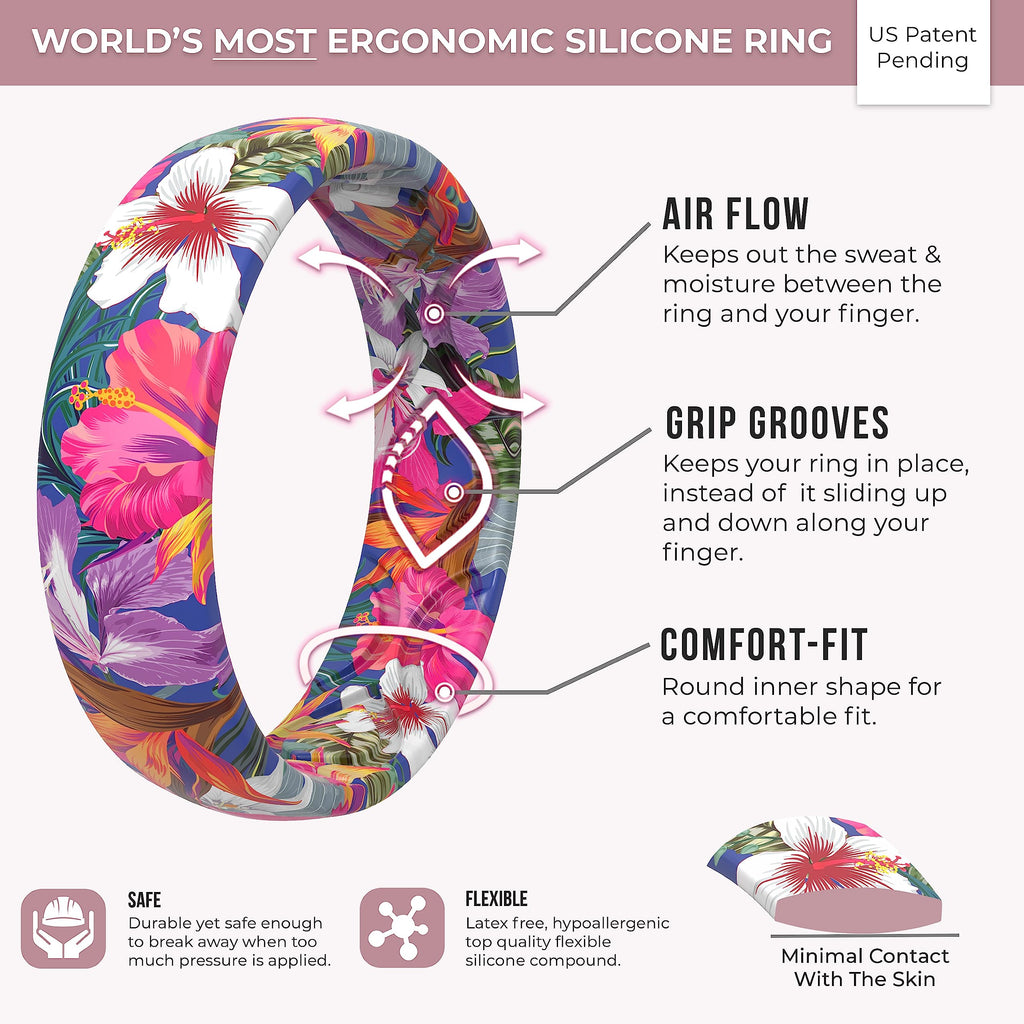 ThunderFit Silicone Wedding Bands for Women, Breathable Printed Design