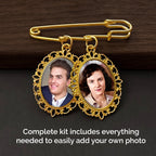 Gold Wedding Bouquet Photo Charm Pin Holds 2 Pictures Double Photo Charm Boutonniere Pin with Resizer
