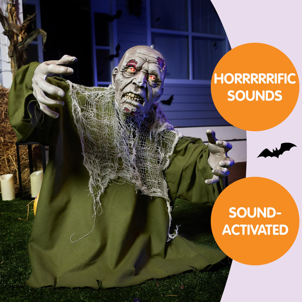 JOYIN Halloween Animated Zombie Groundbreaker Outdoor Decor with Light Up Eyes Creepy Animatronic Decorations with Movable Arms for Halloween Party Prop and Lawn Patio Yard Outside Decorations