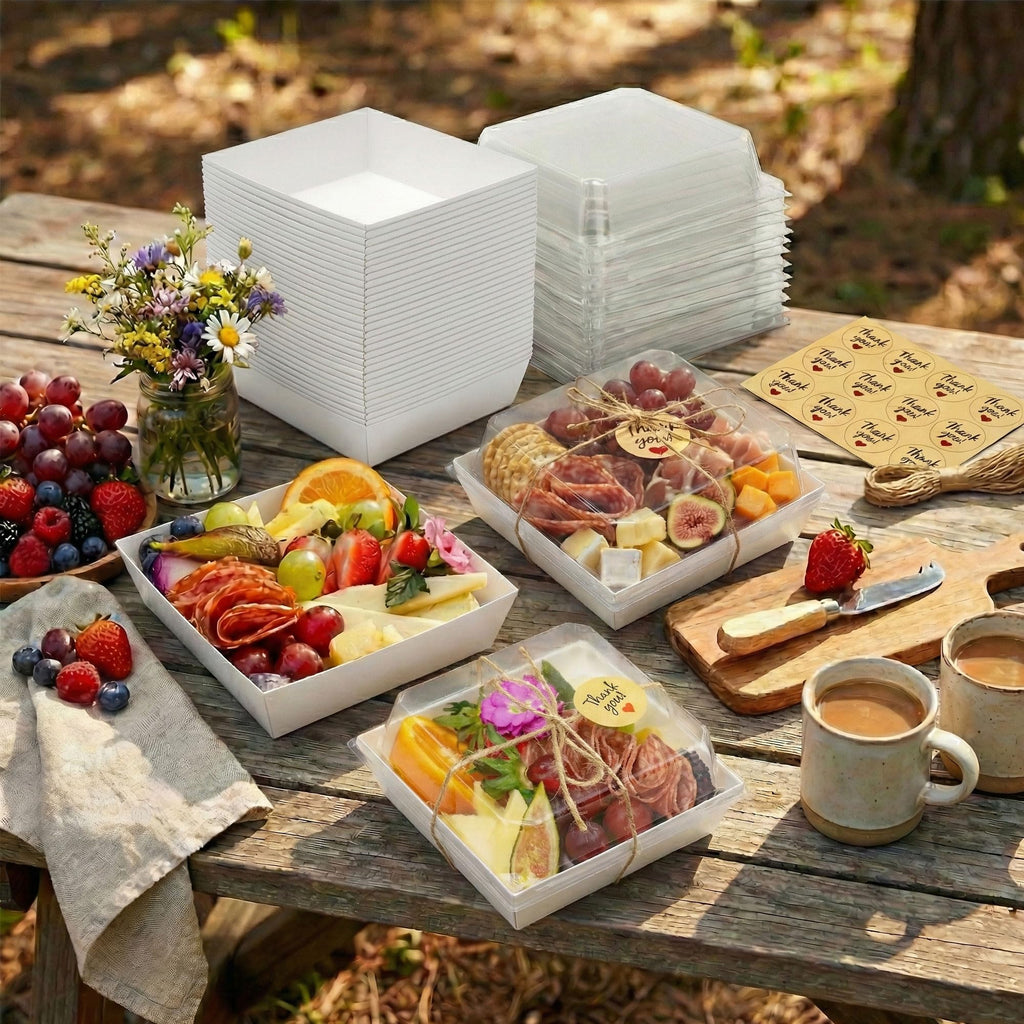 50 Pack 5in Small Charcuterie Boxes with Clear Lids, Mini Paper Containers