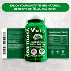 VitaUp Wildcrafted Irish Sea Moss Capsules with Burdock Root & Bladderwrack - USA Made Sea Moss Advanced for Hair, Skin, Immune & Energy Levels Support - SeaMoss Pills - 60 Vegan Capsules