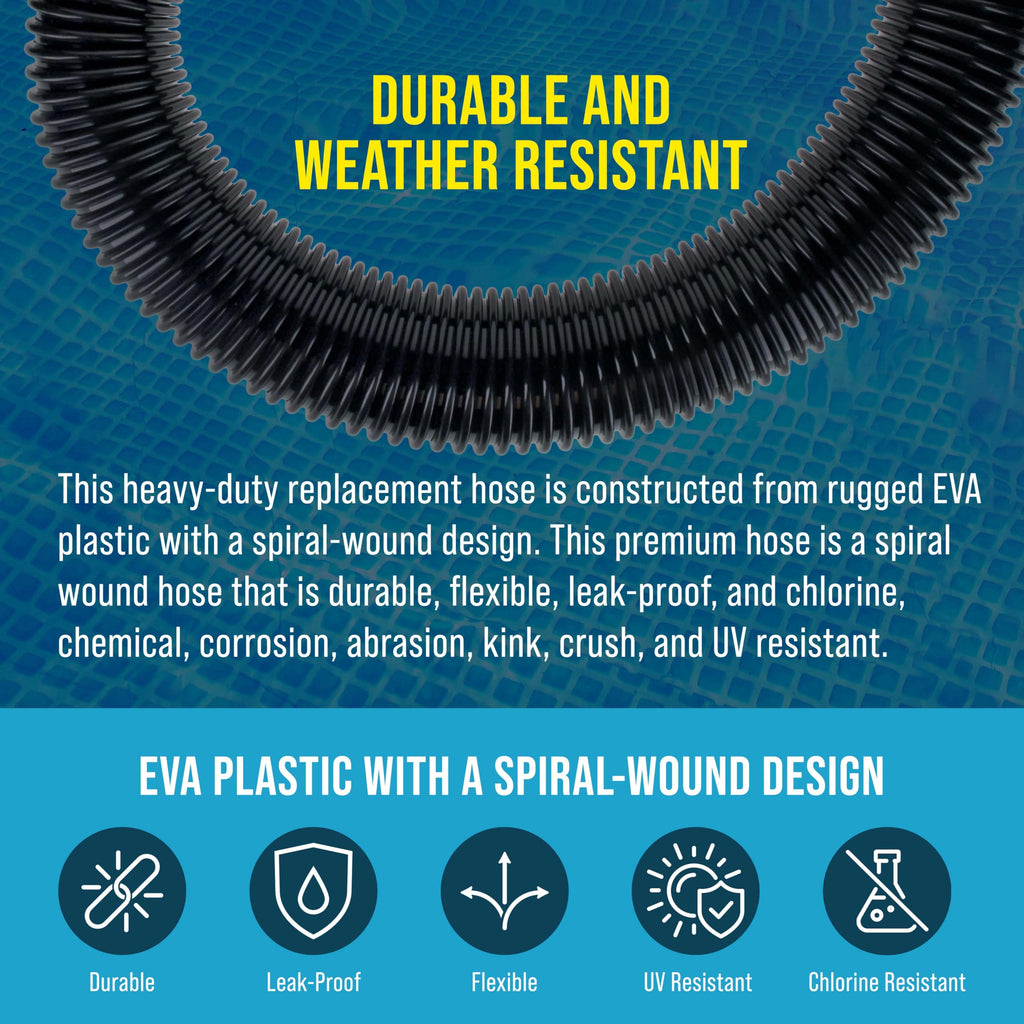 U.S. Pool Supply 8 Foot Heavy-Duty Above Ground Pool Hose, 1.5" - Black Replacement Filter Connecting Hose, Flexible Spiral Wound EVA - Compatible with Intex for Pool Filter Pumps - Skimmer Pump