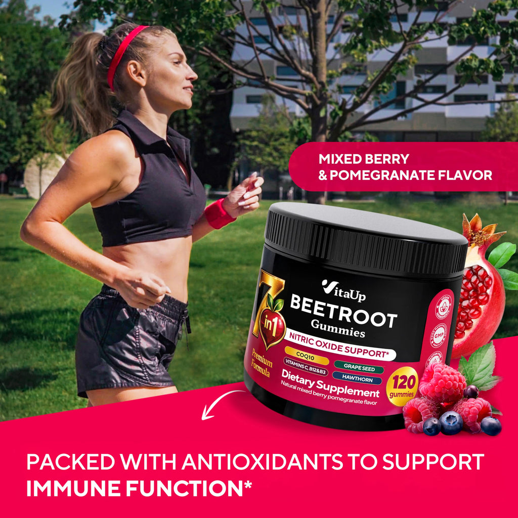 VitaUp Beet Root Gummies – Beetroot Gummies with CoQ10, Grape Seed, Vitamin C, B12 & B3 – Nitric Oxide Gummies for Circulation Support – Beet Supplement for Energy & Immune Support – 120 Beets Chews