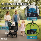 Pet Stroller for Small & Medium Dogs and Cats Up to 50 lbs, 3-in-1 Lightweight Dog Stroller with Detachable Carrier, 360° Mesh Windows, One-Click Fold, Storage Bag & Basket, Cup Holder, All-Terrain
