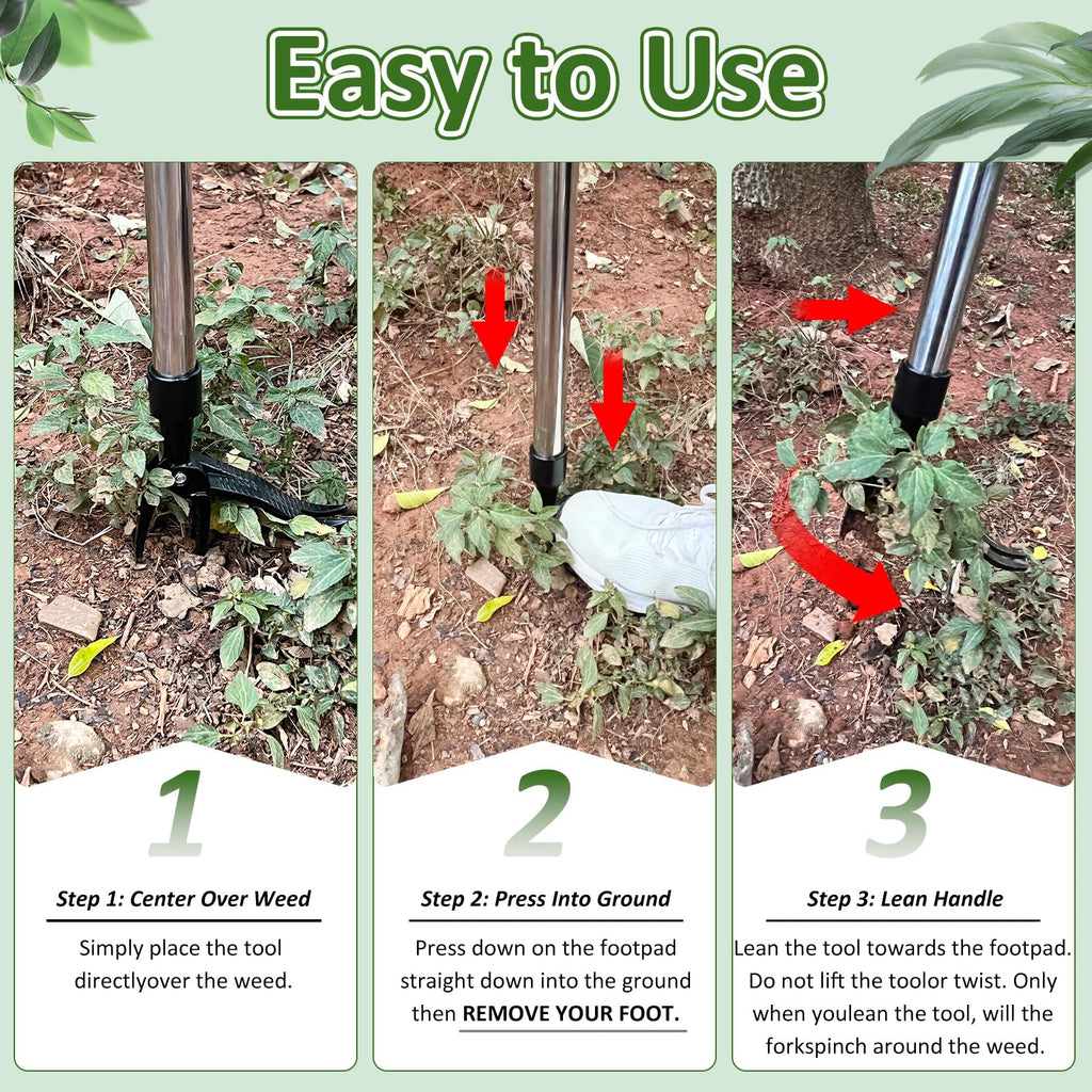 Hivenlly Weed Puller Tool, Stand Up Weed Remover Tool with Long Handle, 4 Claw Steel Head Weeder Tool with 4-Sectioal Pole Design, Garden Hand Weeding Tool, Smoothly Remove Weeds Without Kneeling