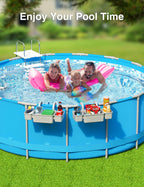 POOLHOUR [Patented] Poolside Storage Basket with 2 Cup Holders, Stretchable Above Ground Pool Accessories Organizer, Multifunctional Poolside Holder for Most Frame Pool Accessories (2Pack)