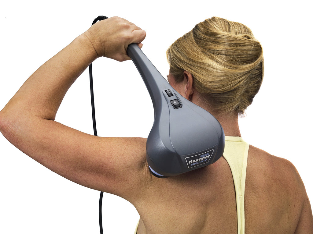 Thumper Sport Percussive Massager - Deep Tissue Home use Massage for Muscles, Back, Shoulders, Neck, Legs, arms. Portable Therapy Action Electric Handheld Massager with Long Handle