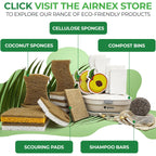 AIRNEX Natural Kitchen Sponges (12 Pack) - Biodegradable Cellulose & Coconut Scrubber Dish Sponges for Kitchen - Eco-Friendly, Non Scratch, Compostable, Non Toxic S-Shaped Natural Sponges for Dishes