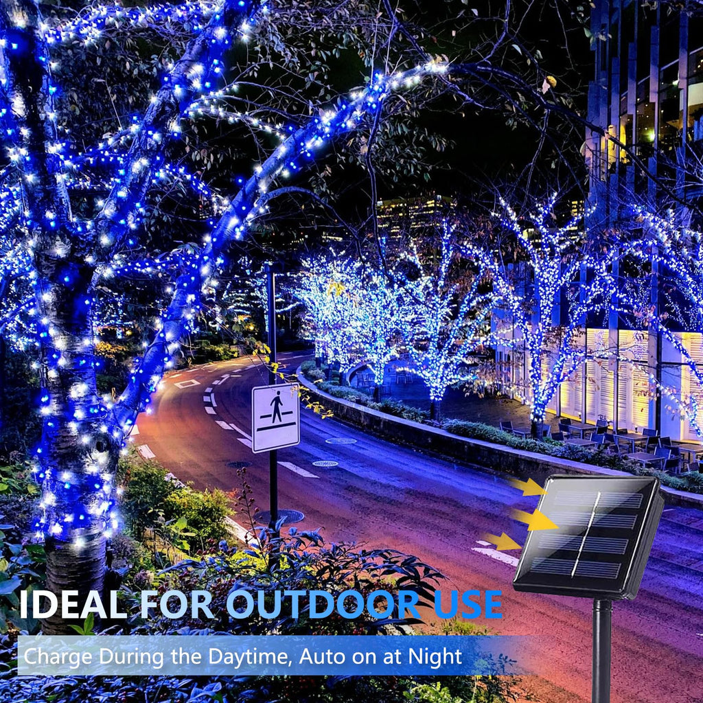 Extra-Long 144FT Solar String Lights for Outside, 2 Pack 400LED Solar Fairy Lights Outdoor Waterproof, Copper Wire with 8 Modes Solar Powered Twinkle Lights for Tree Party Xmas Decor (Blue and White)