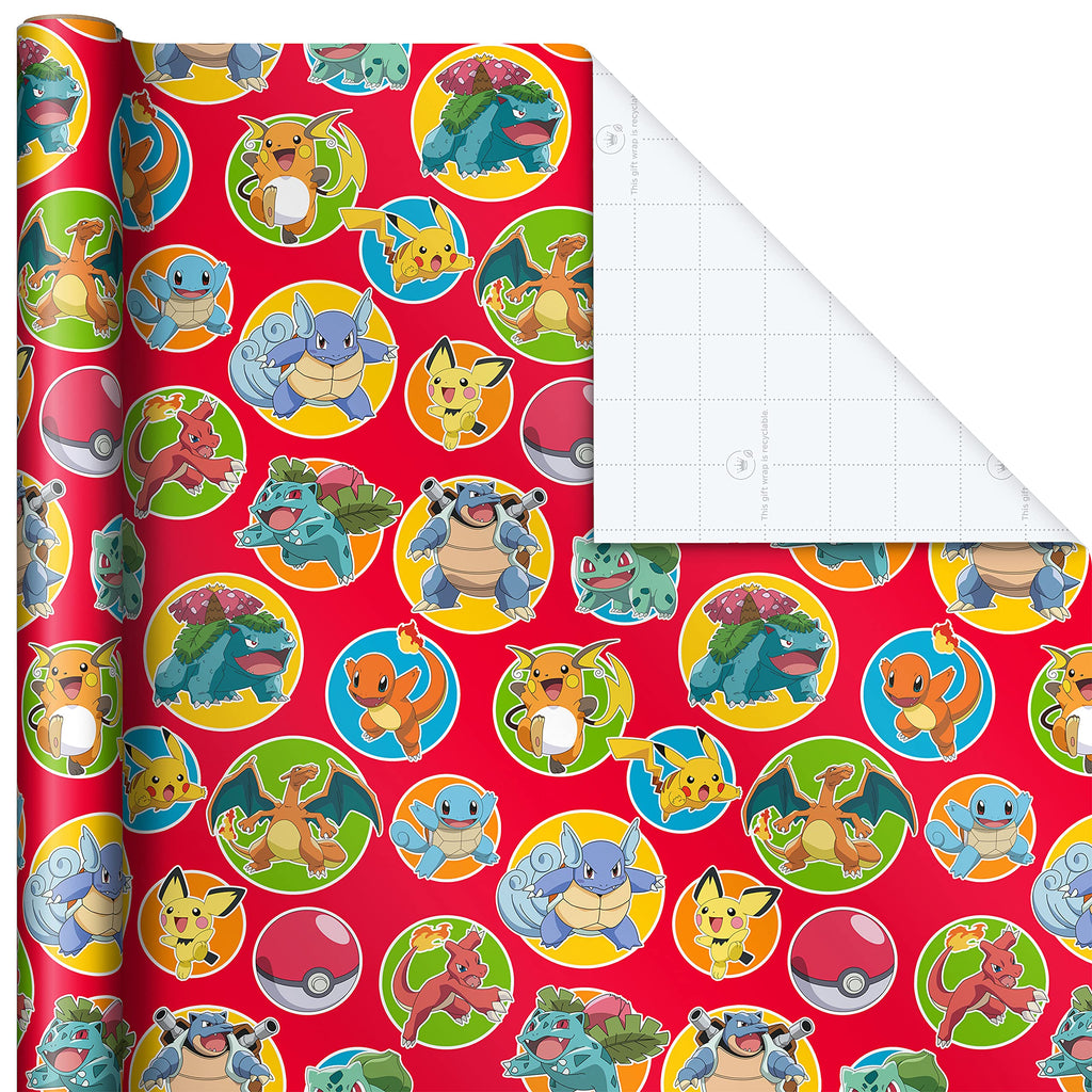 Hallmark Pokémon Wrapping Paper Rolls - Pikachu, Charmander, Bulbasaur Gift Wrap Paper (Set of 3 Rolls: 60 sq. ft. ttl.) for Birthday, Kids Parties, Gamers, Christmas Presents