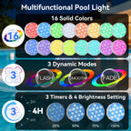 Ollny Pool Lights with Remote, Rechargeable Submersible LED Lights 3000mAh Battery, 16 Colors Changing IP67 Waterproof LED Puck Lights for Above Ground Pools, Inground Pool, Ponds, Hot Tubs 4 Pack