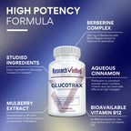 Research Verified Glucotrax - Berberine, Chromium Picolinate, Cinnamon, Gymnema - 3 Month Supply - 180 Capsules