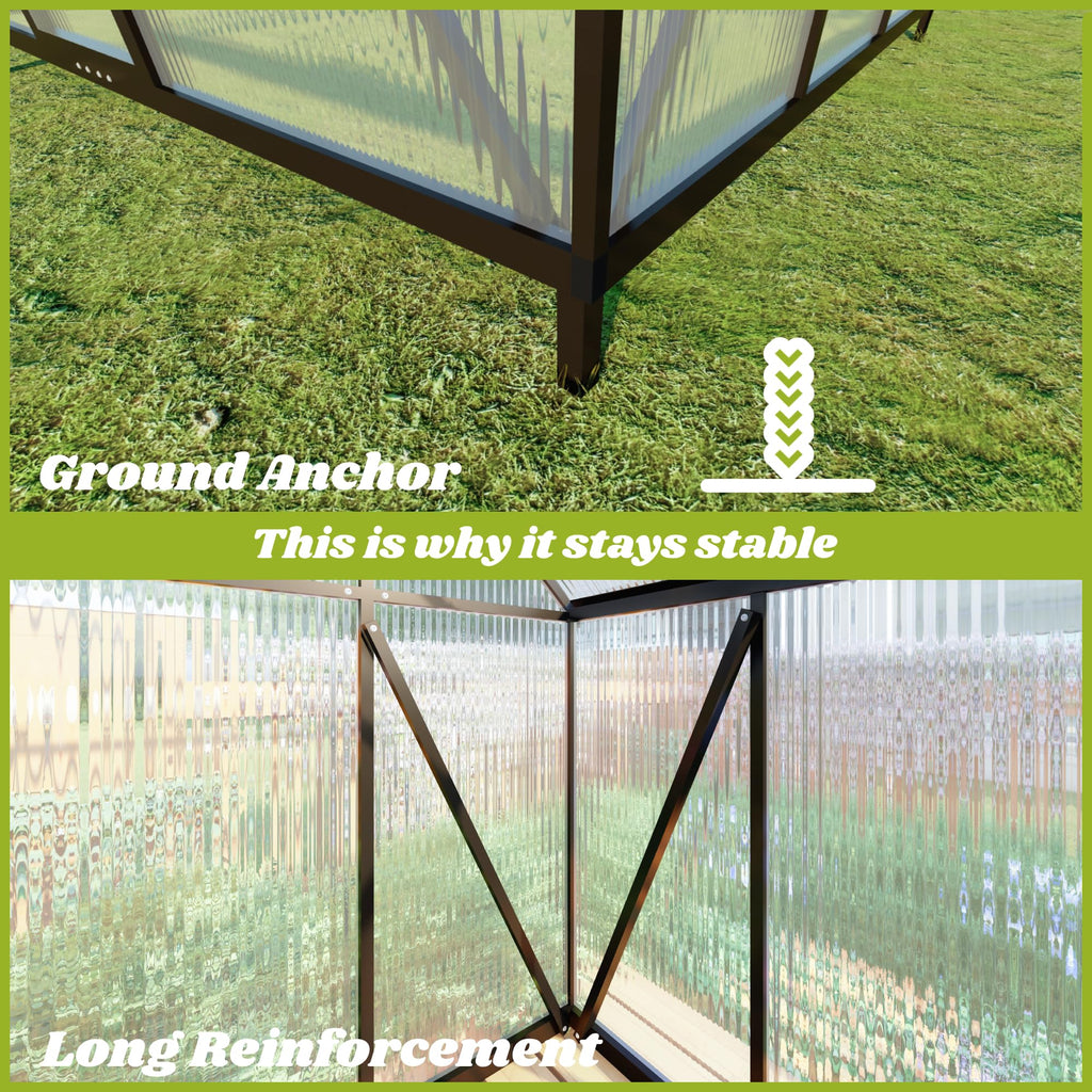 Jiliusure 6 x 4 FT Polycarbonate Greenhouse with Roof Vent, Charcoal Black