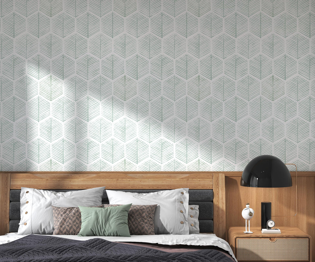 Modern Peel and Stick Wallpaper 17.3''×276'' Geometric Wallpaper Boho Contact Paper Green and White Self-Adhesive Wall Paper Removable Decorative Wallpapers for Bedroom Bathroom Cabinets Decor Vinyl