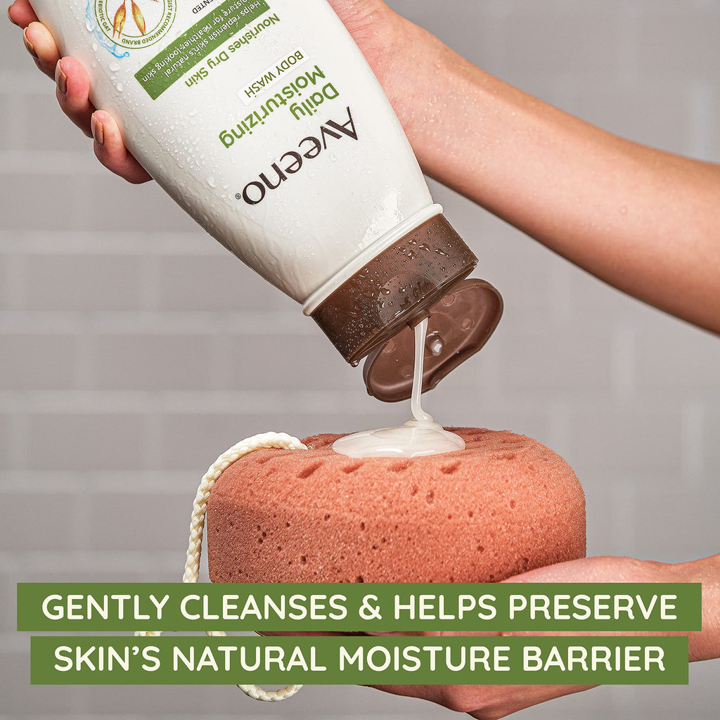 Aveeno Daily Moisturizing Body Wash Cleanser & Shaving Gel for Men & Women, Clean-Rinsing for Softer & Smoother Skin, Gentle & Lightly Scented, 18 fl. Oz, Pack of 2